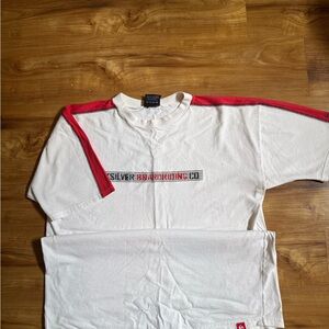 Quiksilver White Tee with Red Stripes
